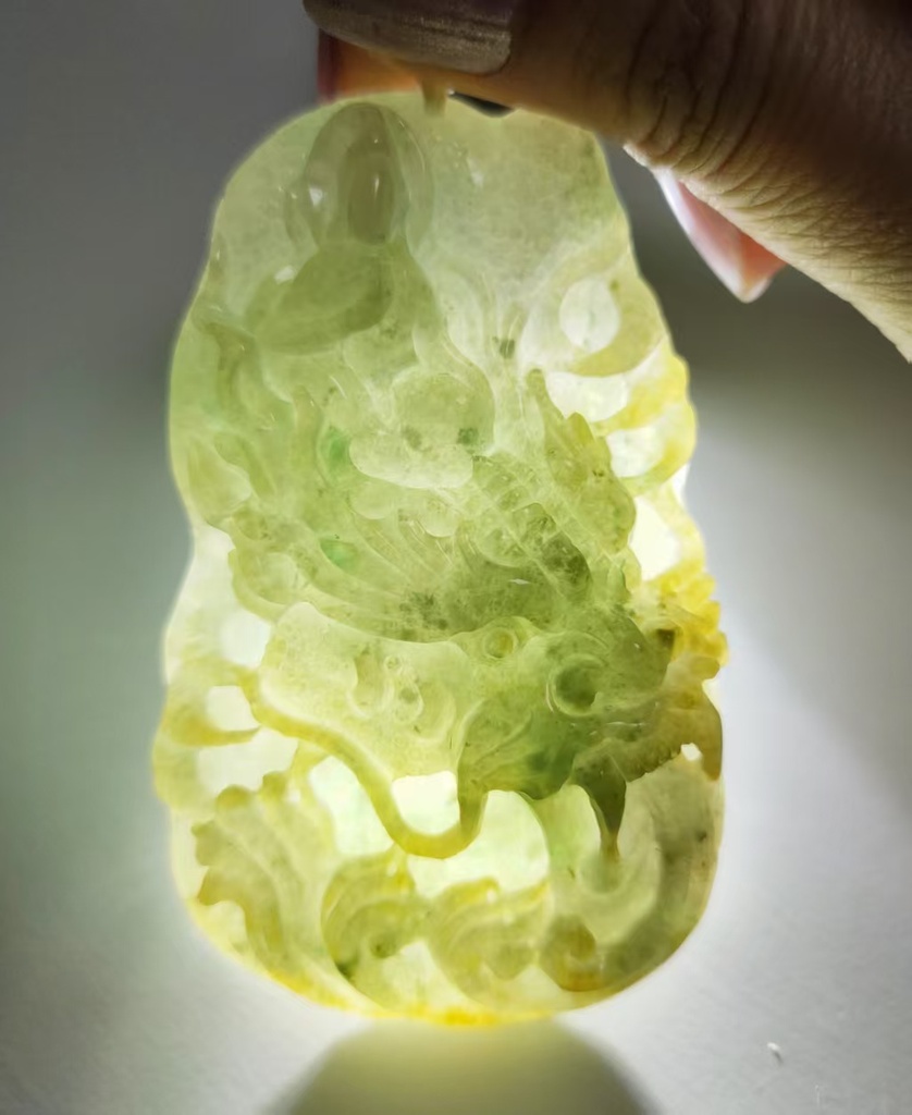 秋香色乘龍觀音吊墜（含頸繩）#EDB500