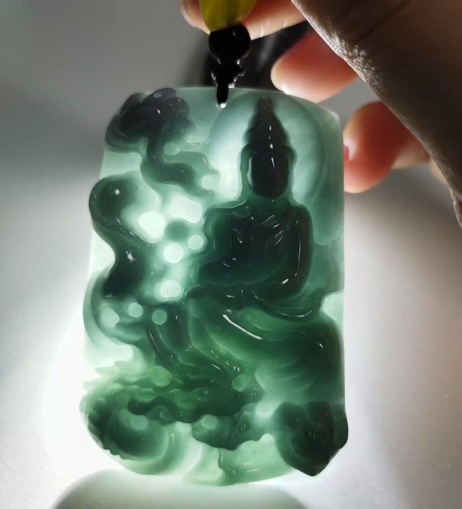 藍底降龍觀音吊墜（含頸繩）#EDB600