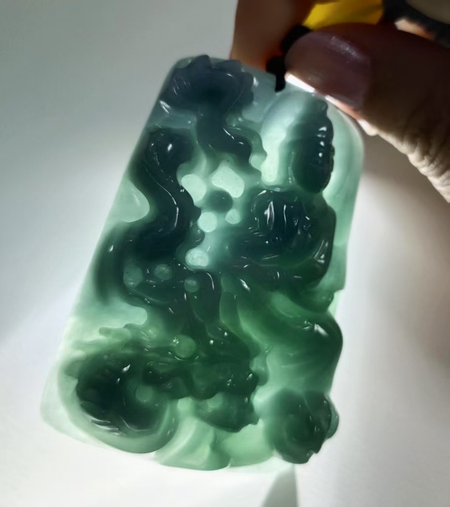 藍底降龍觀音吊墜（含頸繩）#EDB600