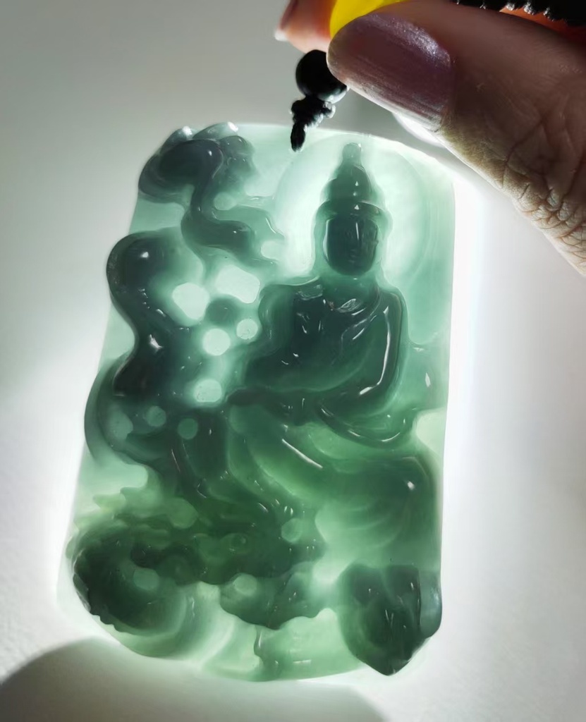 藍底降龍觀音吊墜（含頸繩）#EDB600