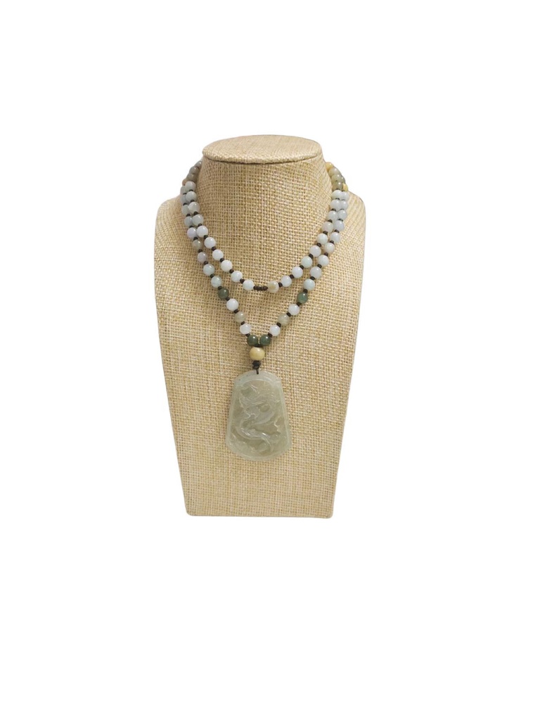 冰種翡翠龍牌吊墜（附翡翠珠頸鏈）#EDB800