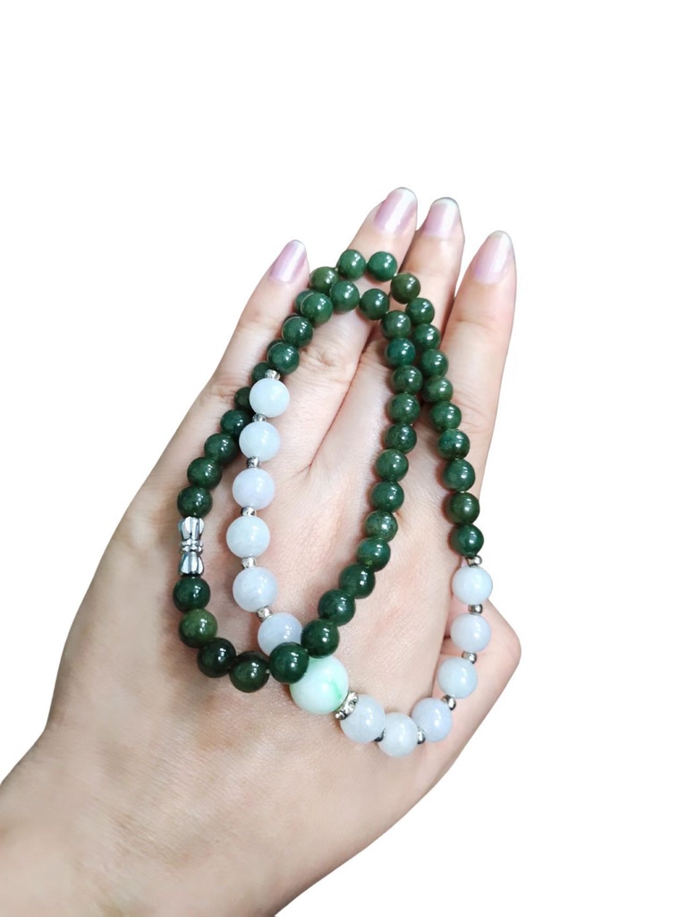 冰糯三色翡翠珠項鏈 #EDD100