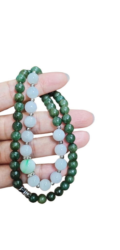 冰糯三色翡翠珠項鏈 #EDD100