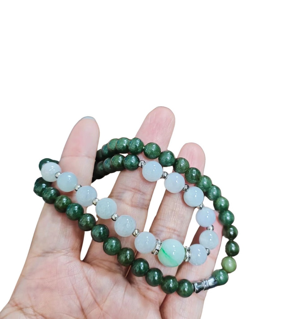 冰糯三色翡翠珠項鏈 #EDD100