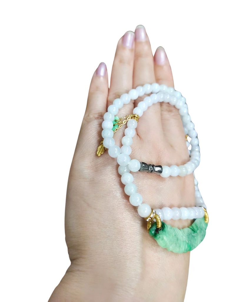 雙色「羽化登仙」翡翠珠項鏈 #EDD300