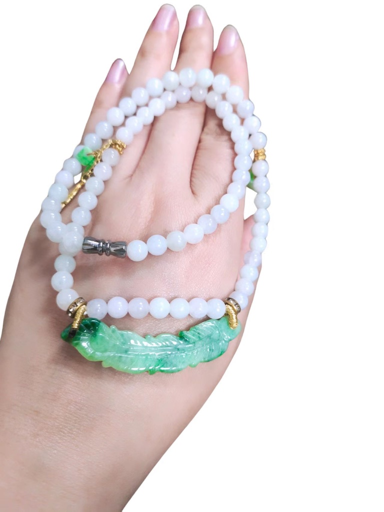 雙色「羽化登仙」翡翠珠項鏈 #EDD300