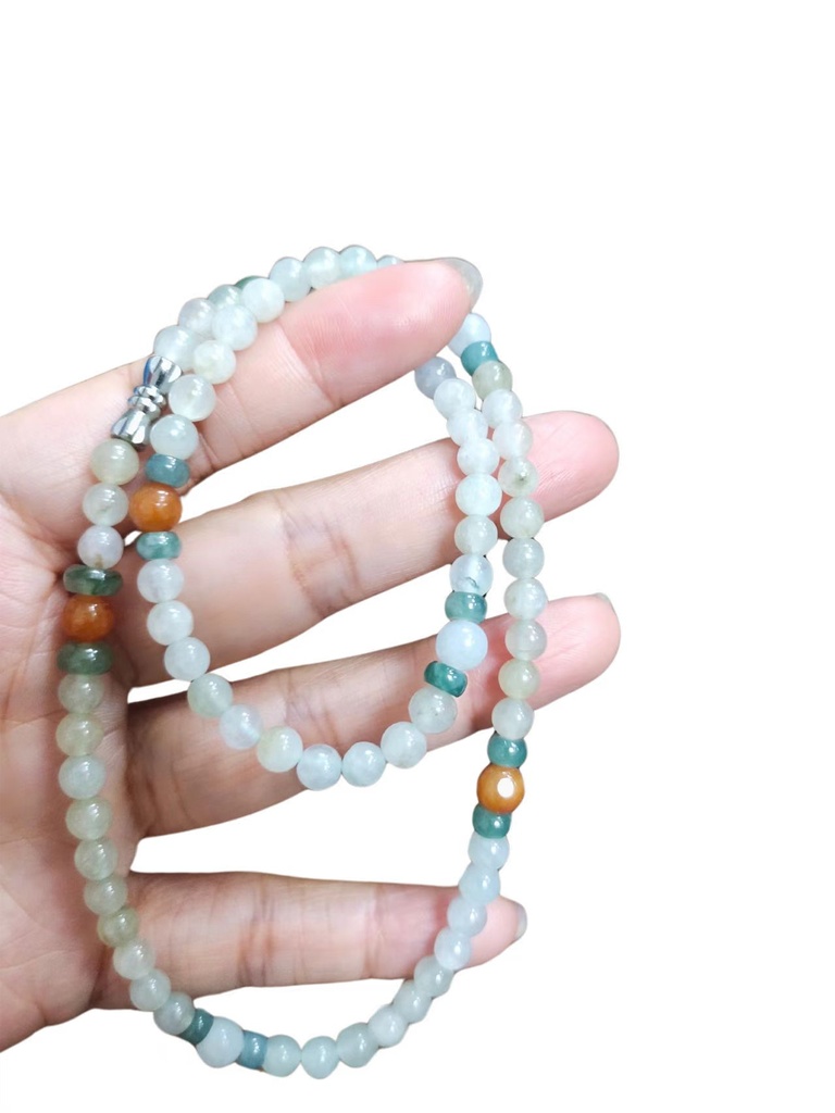 冰種起膠翡翠珠項鏈 #EDD400