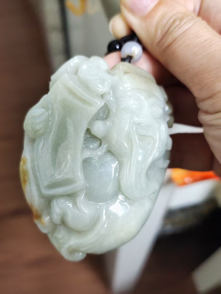 冰糯帶黃秋香色如意財神小擺件／手把件 #1000