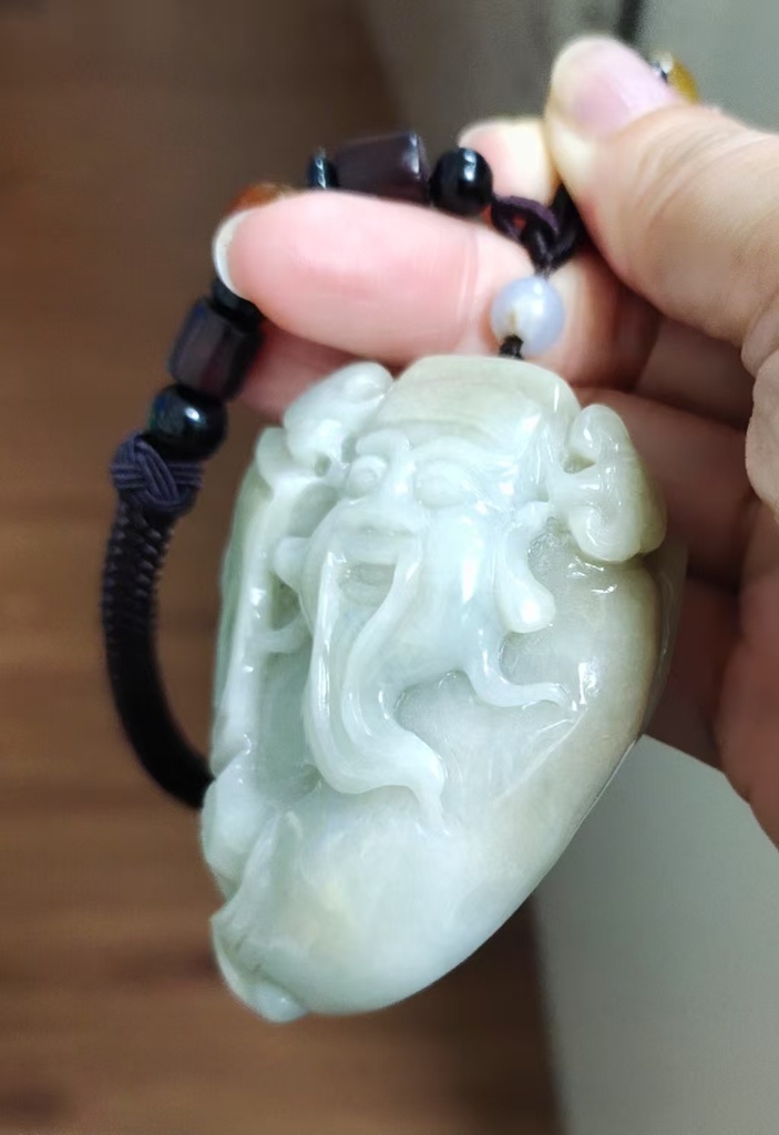 冰糯帶黃秋香色如意財神小擺件／手把件 #1000