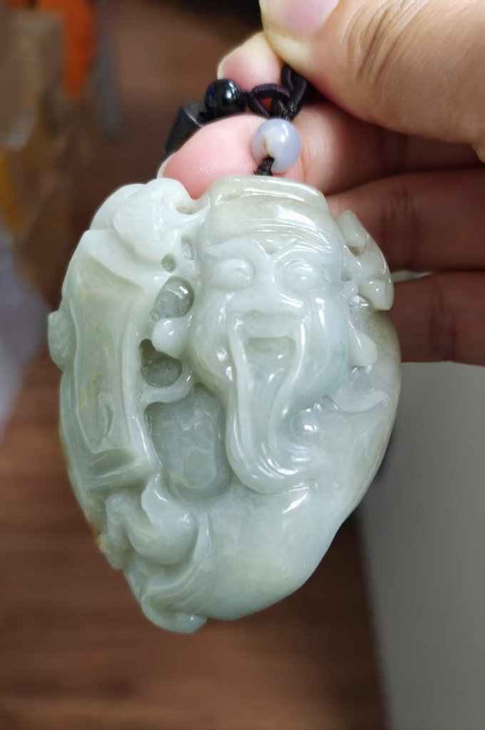 冰糯帶黃秋香色如意財神小擺件／手把件 #1000