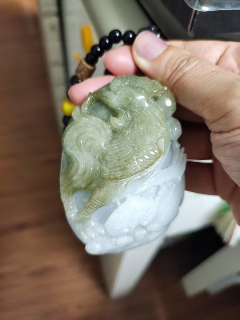 冰晴帶綠雞、如意魚小擺件/手把件 #300