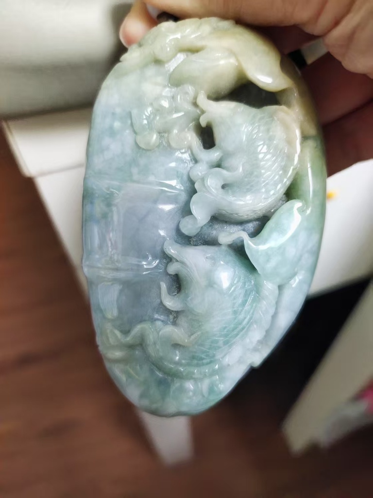 多彩翡翠蝙蝠、如意鯉魚小擺件/手把件 #500