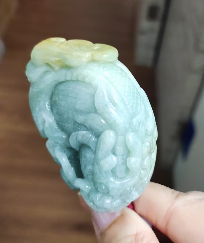 雙色冰糯貔貅黃翡如意小擺件／手把件 #600