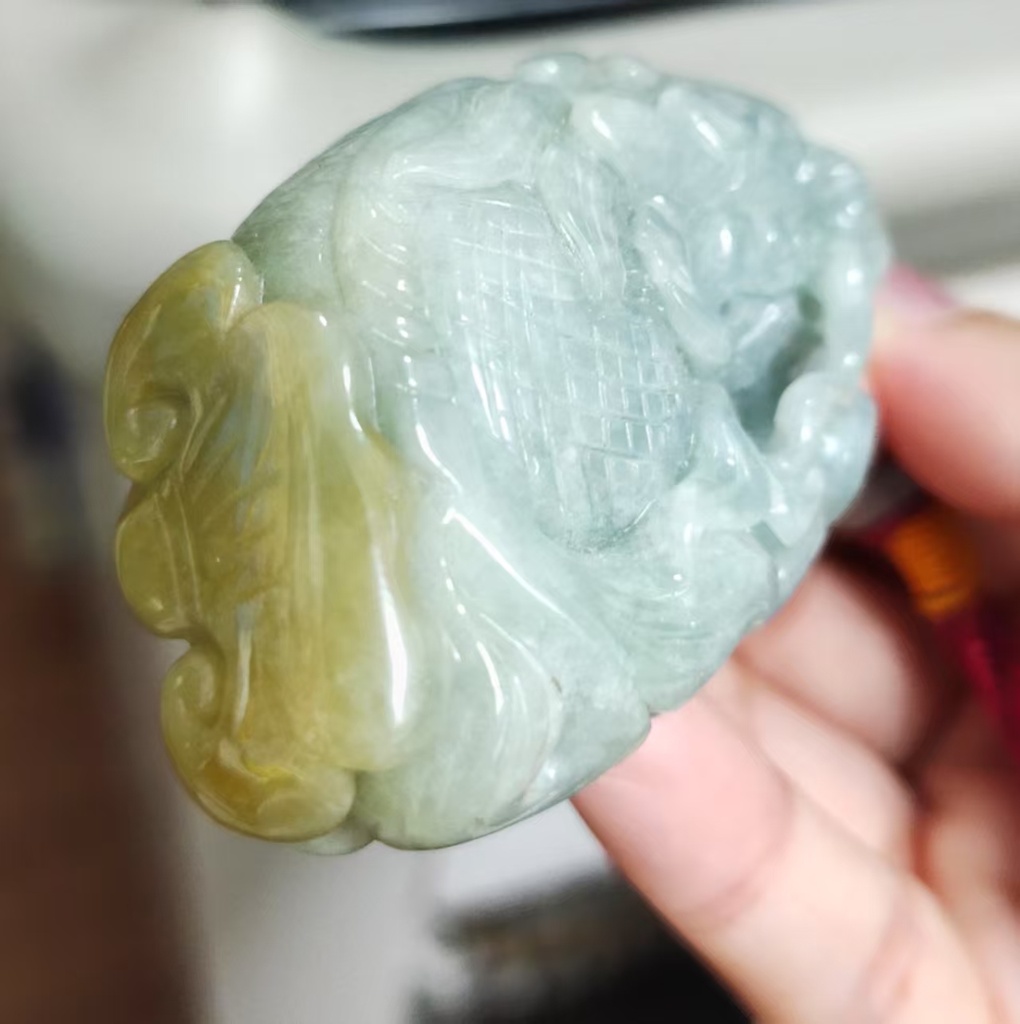 雙色冰糯貔貅黃翡如意小擺件／手把件 #600