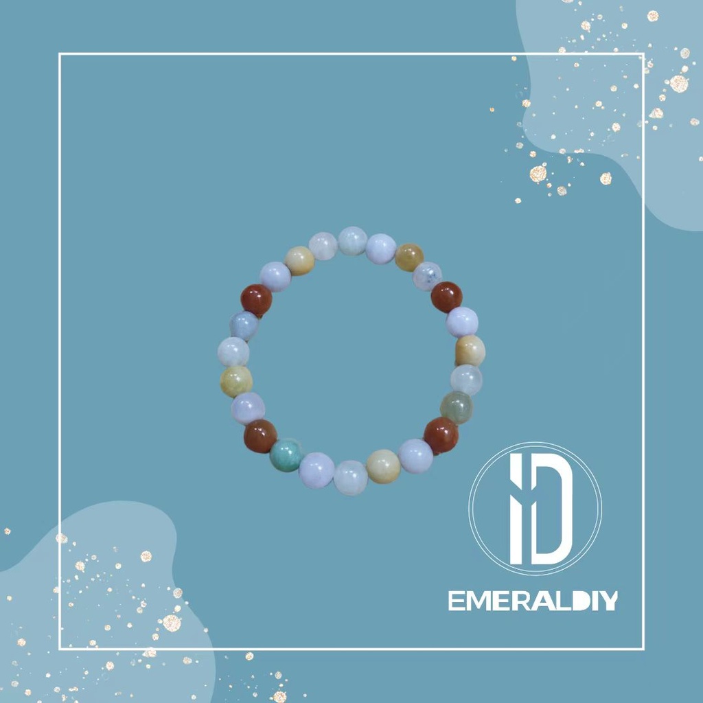 Natural Burmese Jadeite Multicolor Bracelet (#EDD800), crafted with 24 radiant, icy jade beads in diverse hues