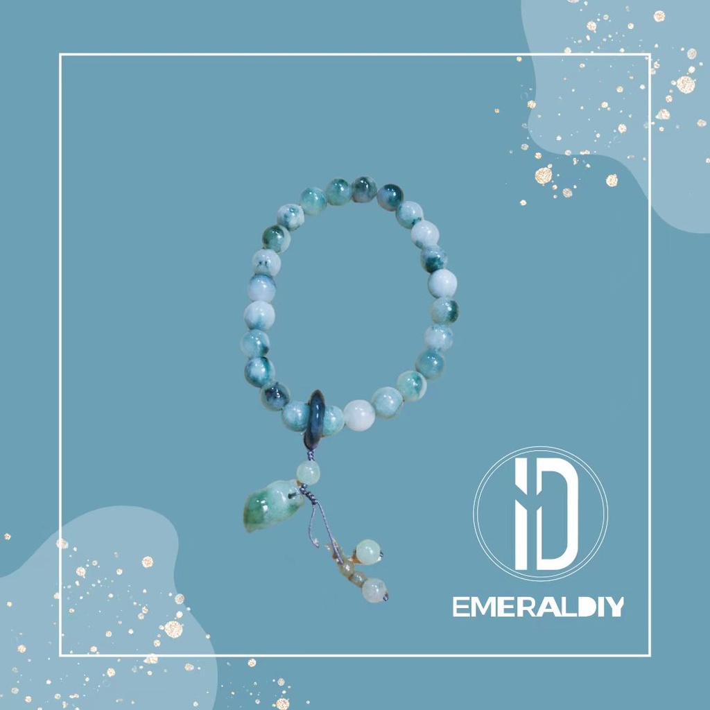 Natural Burmese Jadeite Bracelet (#EDD900) with 24 soft blue-green “floating flower” beads