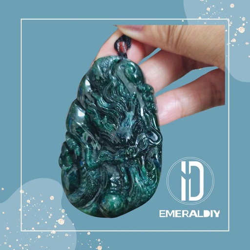 [EDB100] 冰润深蓝水祥龙戏珠吊坠（含特色颈绳）#EDB100