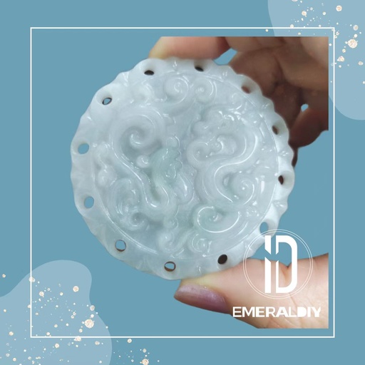 [EDB700] Myanmar Natural Grade-A Jadeite #EDB700 – “Dragon & Phoenix Harmony” Circular Pendant (with cord)