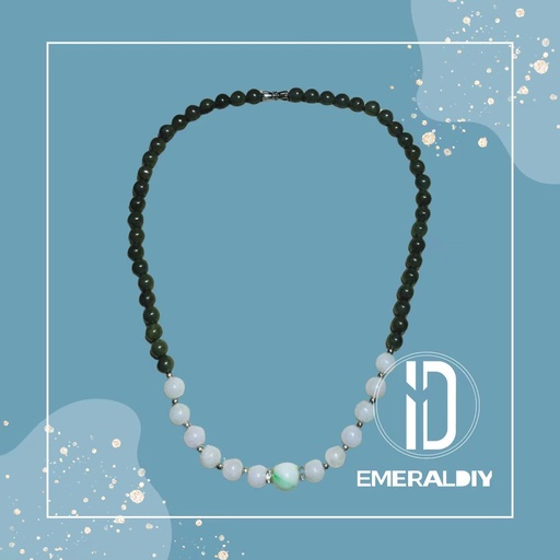 [EDD100] Myanmar Natural Grade-A Jadeite #EDD100 – Tricolor Ice Jade Bead Necklace Elegant Layers with a Touch of Imperial Green