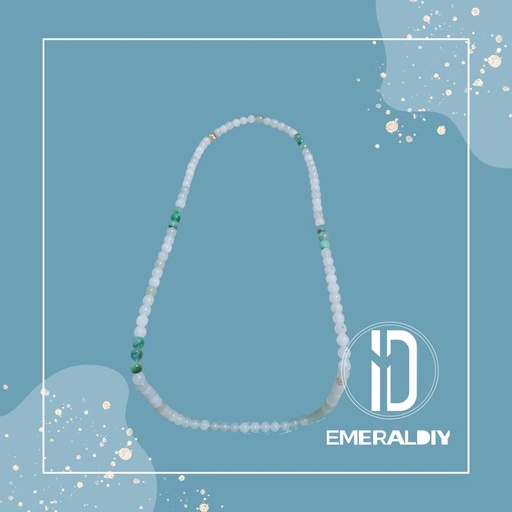 [EDD600] Natural Burmese Jadeite Long Necklace (#EDD600) with 108 icy translucent beads in white and green tones.