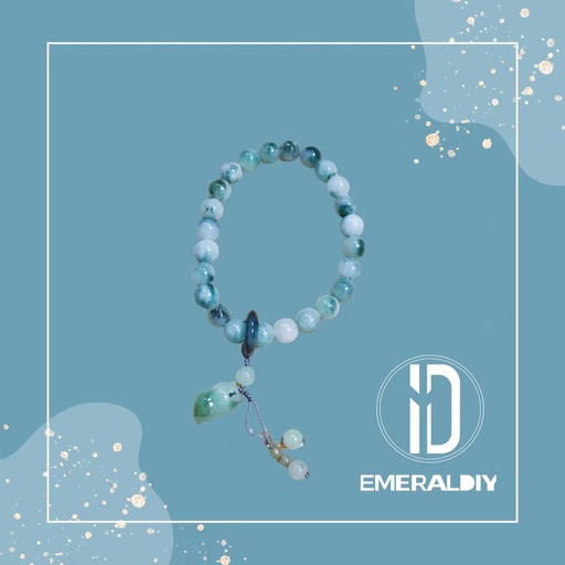 [EDD900] Natural Burmese Jadeite Bracelet (#EDD900) with 24 soft blue-green “floating flower” beads